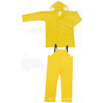 Color amarillo PVC / poliéster impermeable de dos piezas Rainsuit